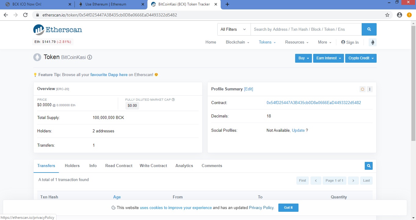 BitCoinKasi On Etherscan